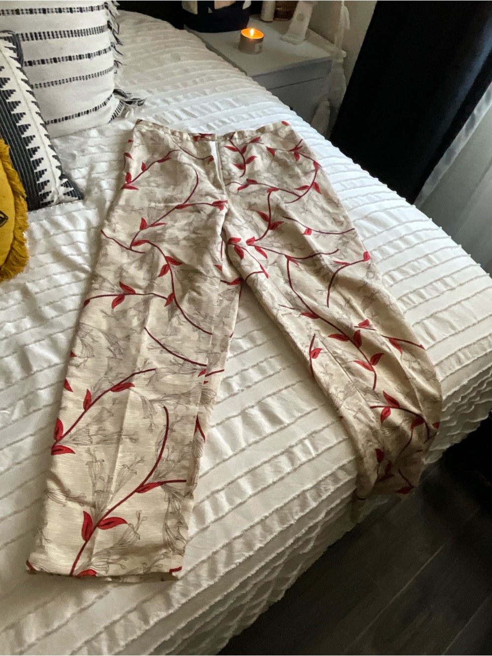 Valerie Stevens Beige Pants with Red Floral Vine
